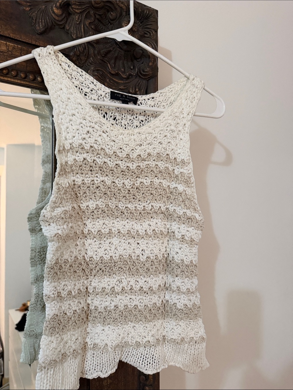 rag & bone Cream and Beige Crochet Stripe Tank